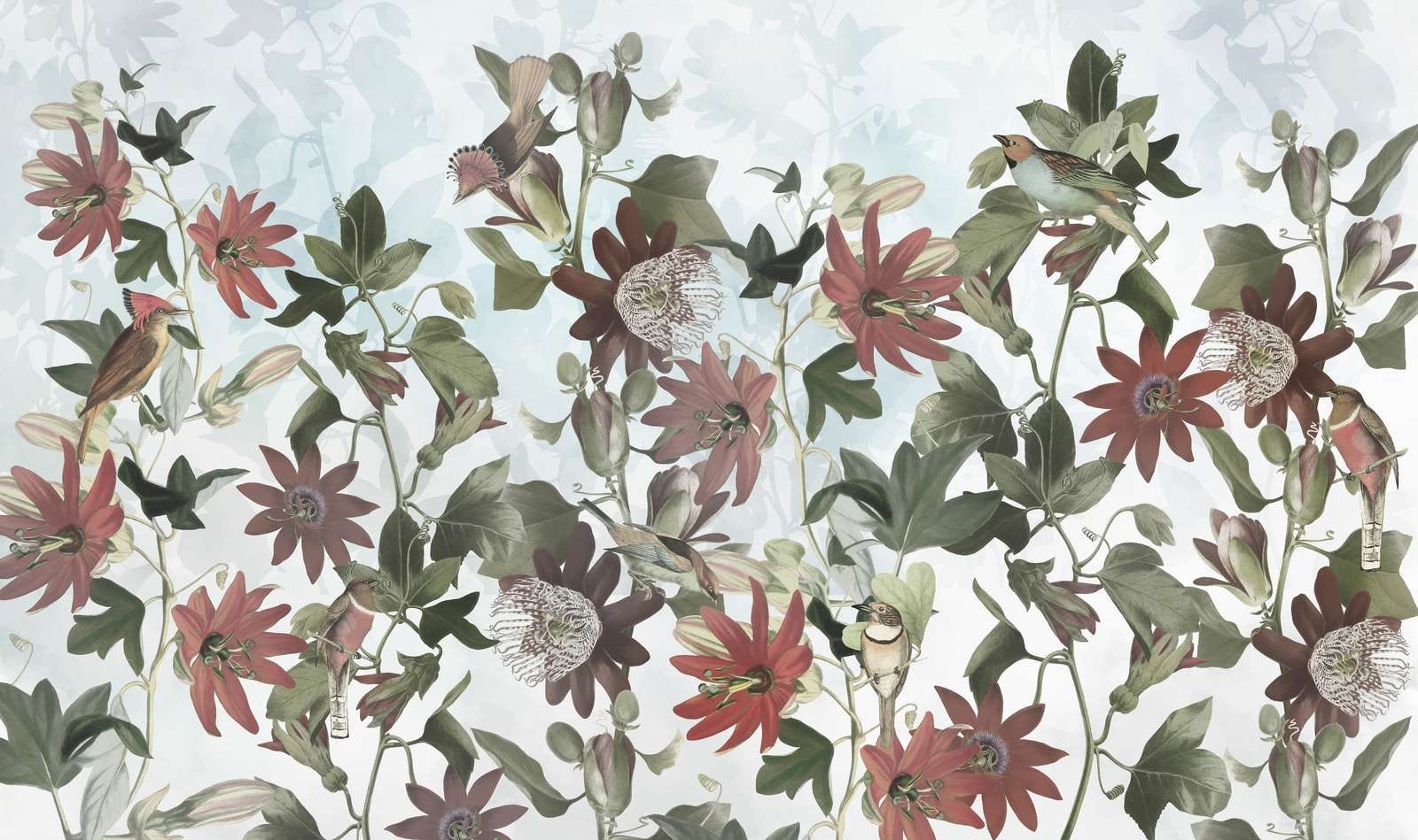 Seven Birds in Enchanted Foliage - Soft Blue