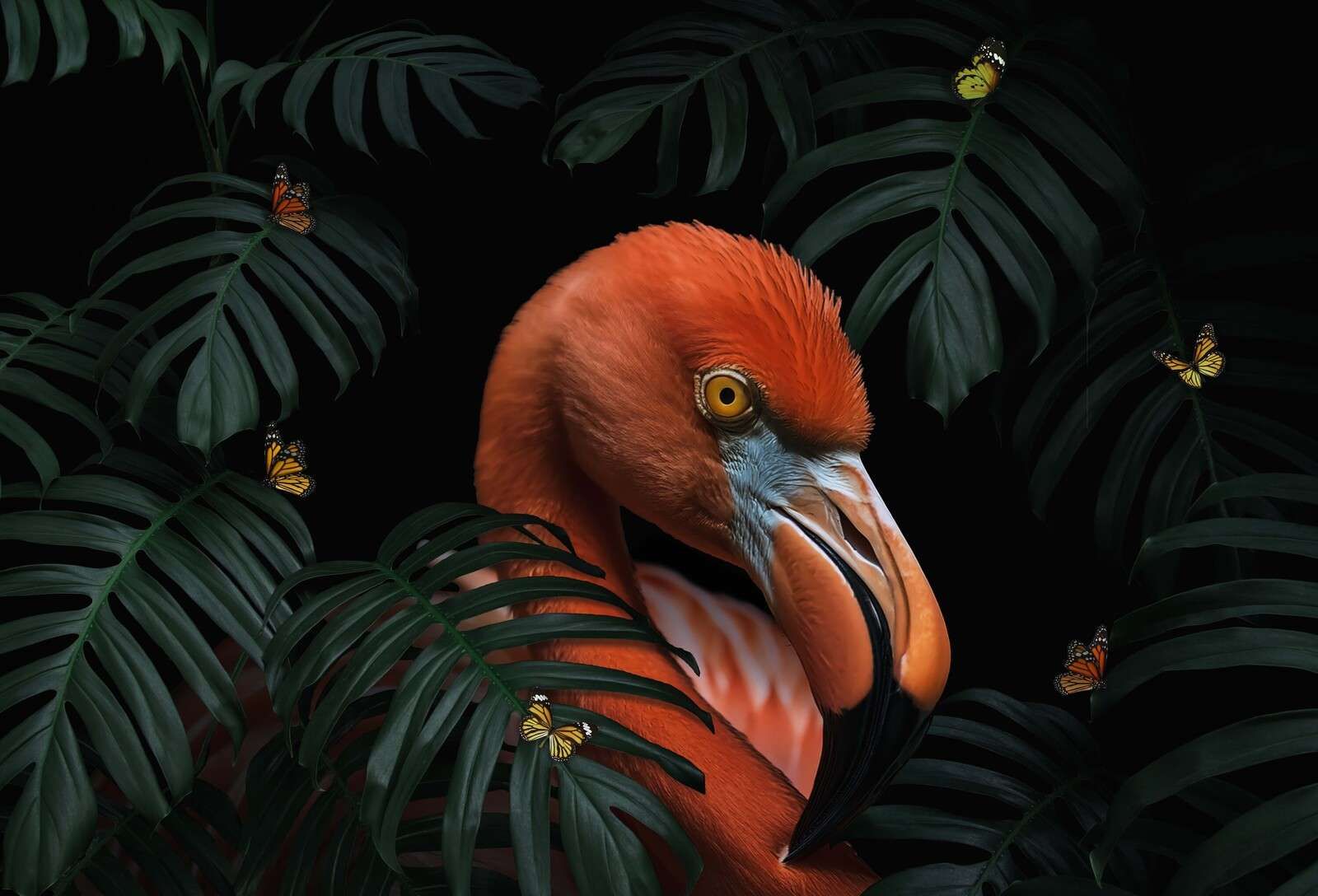 Flamingo tussen tropisch groen