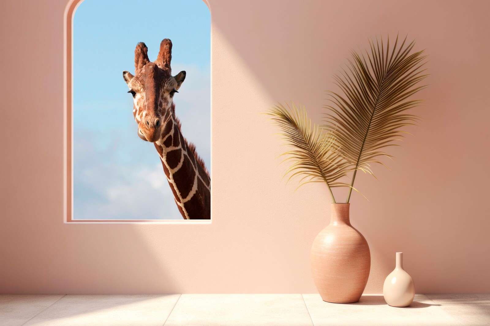 Nieuwsgierige giraffe aan het raam