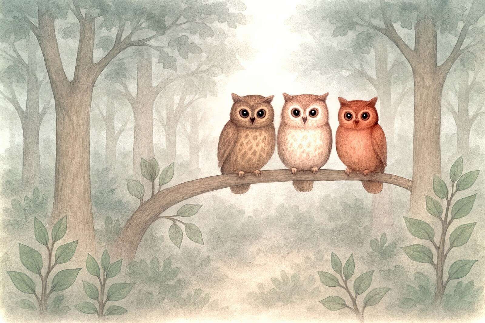 Drie uiltjes in het bos