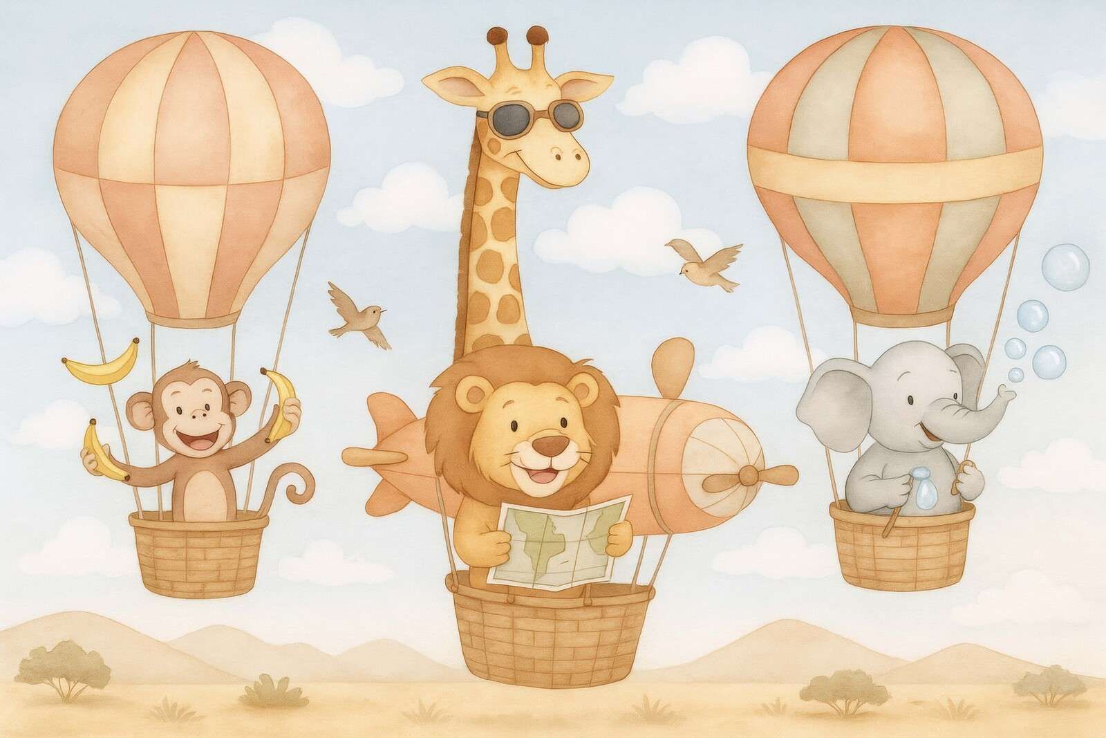 Luchtavontuur met vrolijke dieren