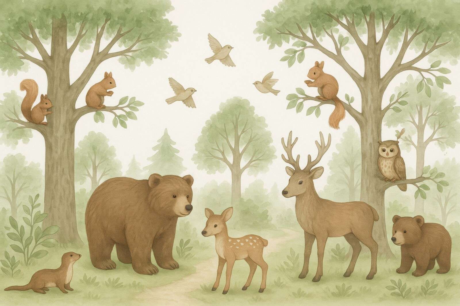 Bosdieren in zomergroen