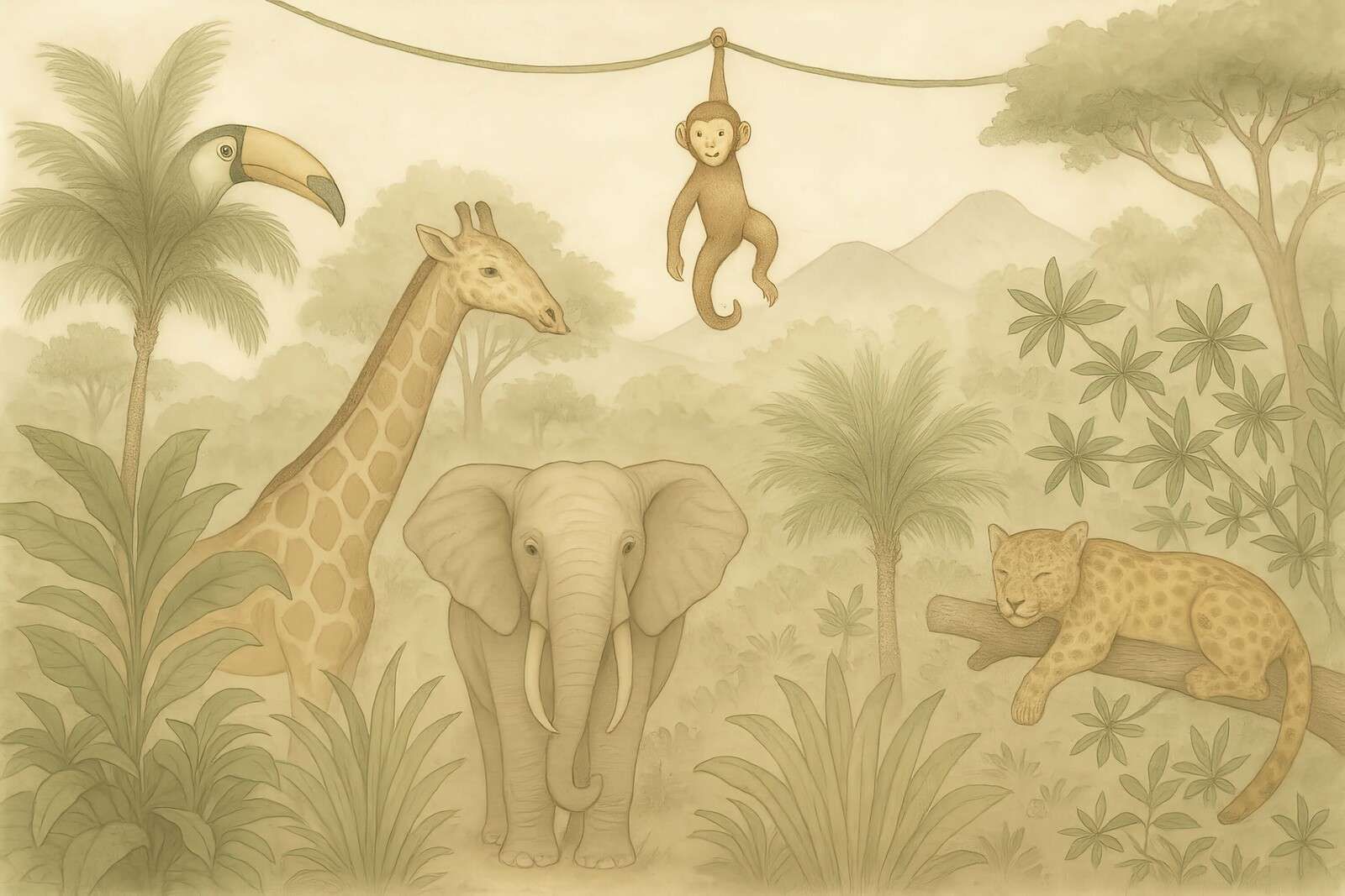 Junglevriendjes in sepia