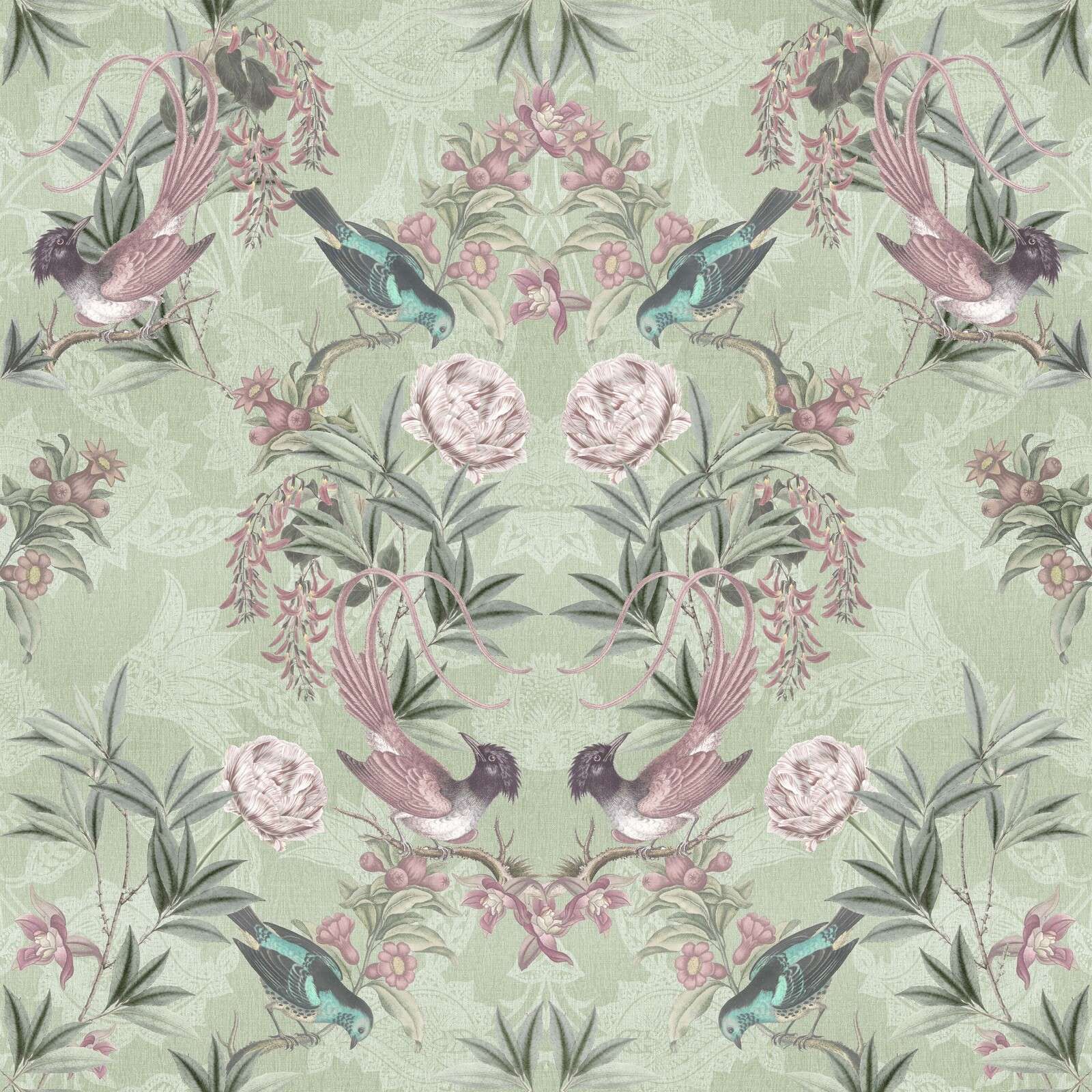 Saliegroene tuinvogels en bloesems