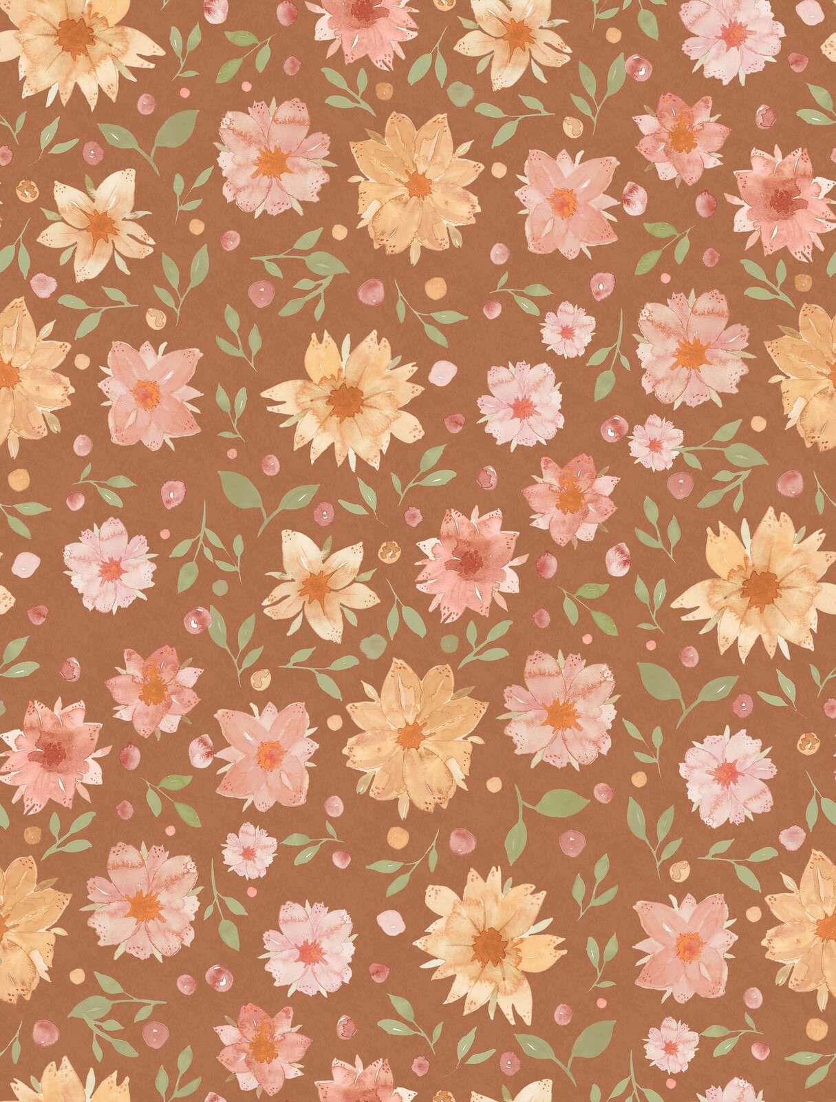 Aquarelbloemen in warme terracotta
