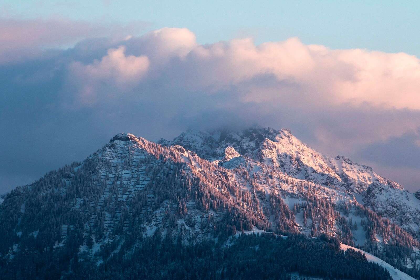 Roze Winterlicht Over Bergtoppen
