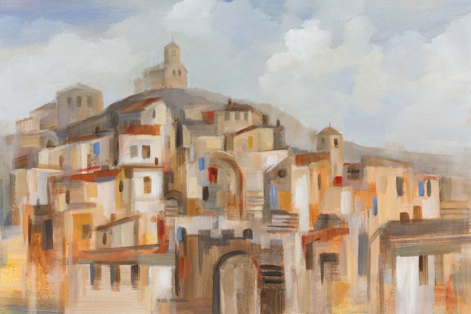 Mediterrane heuvelstad in ochtendlicht