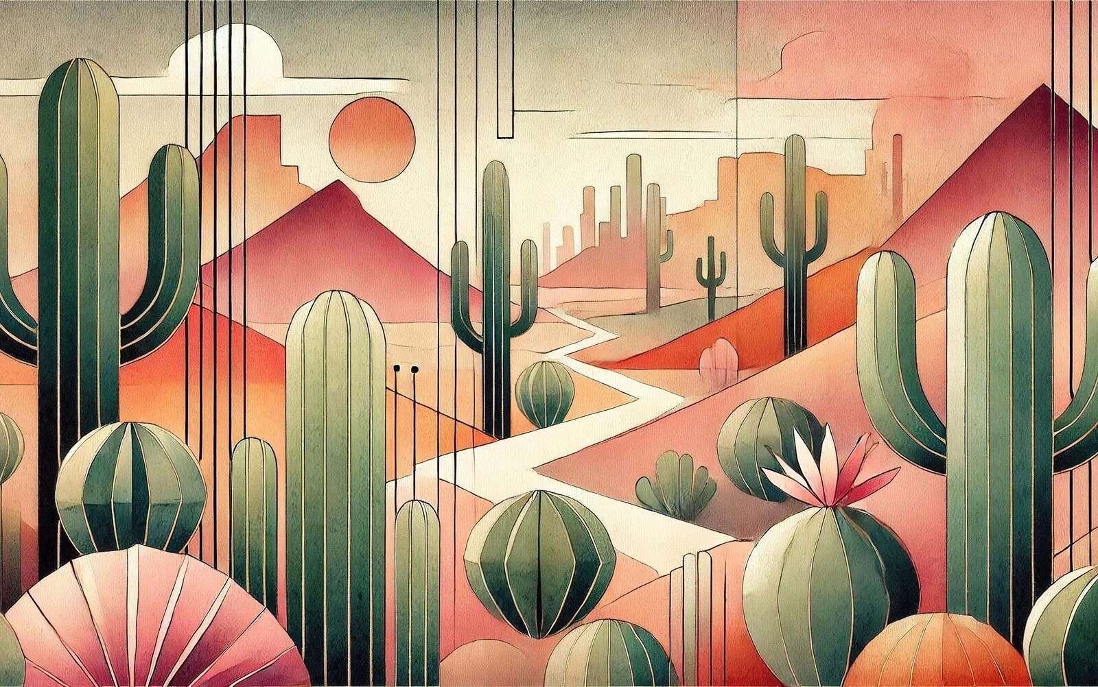 Zonnige woestijn vol cactussen