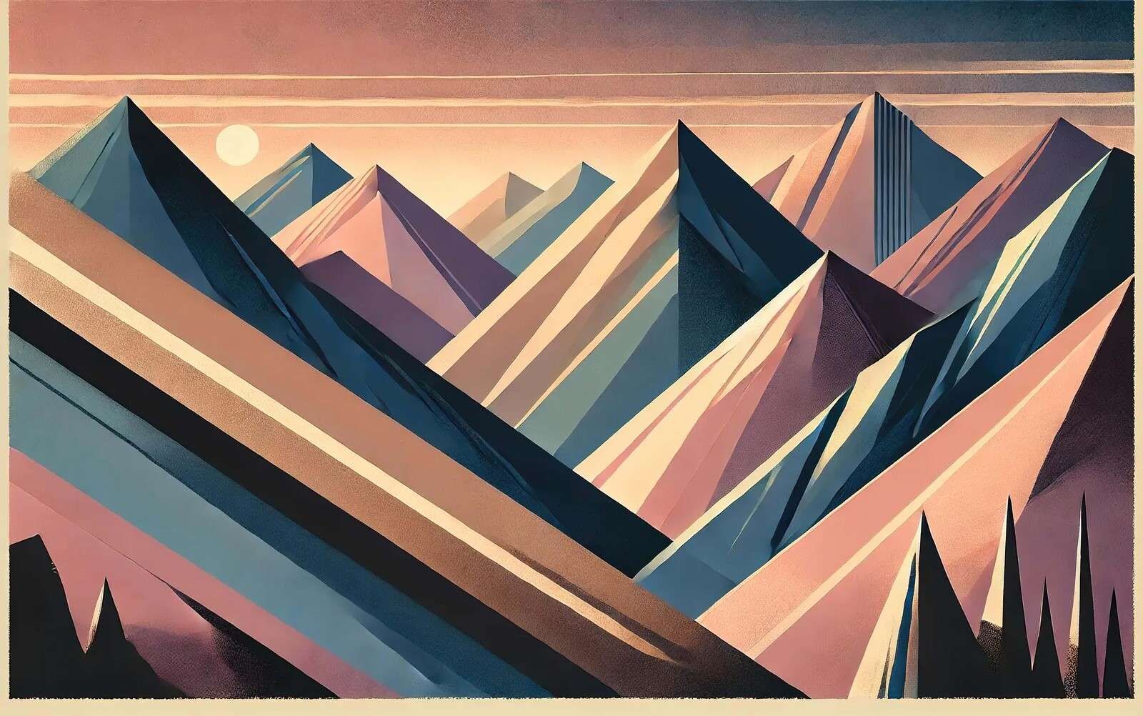 Geometrisch berglandschap in pastelgloed