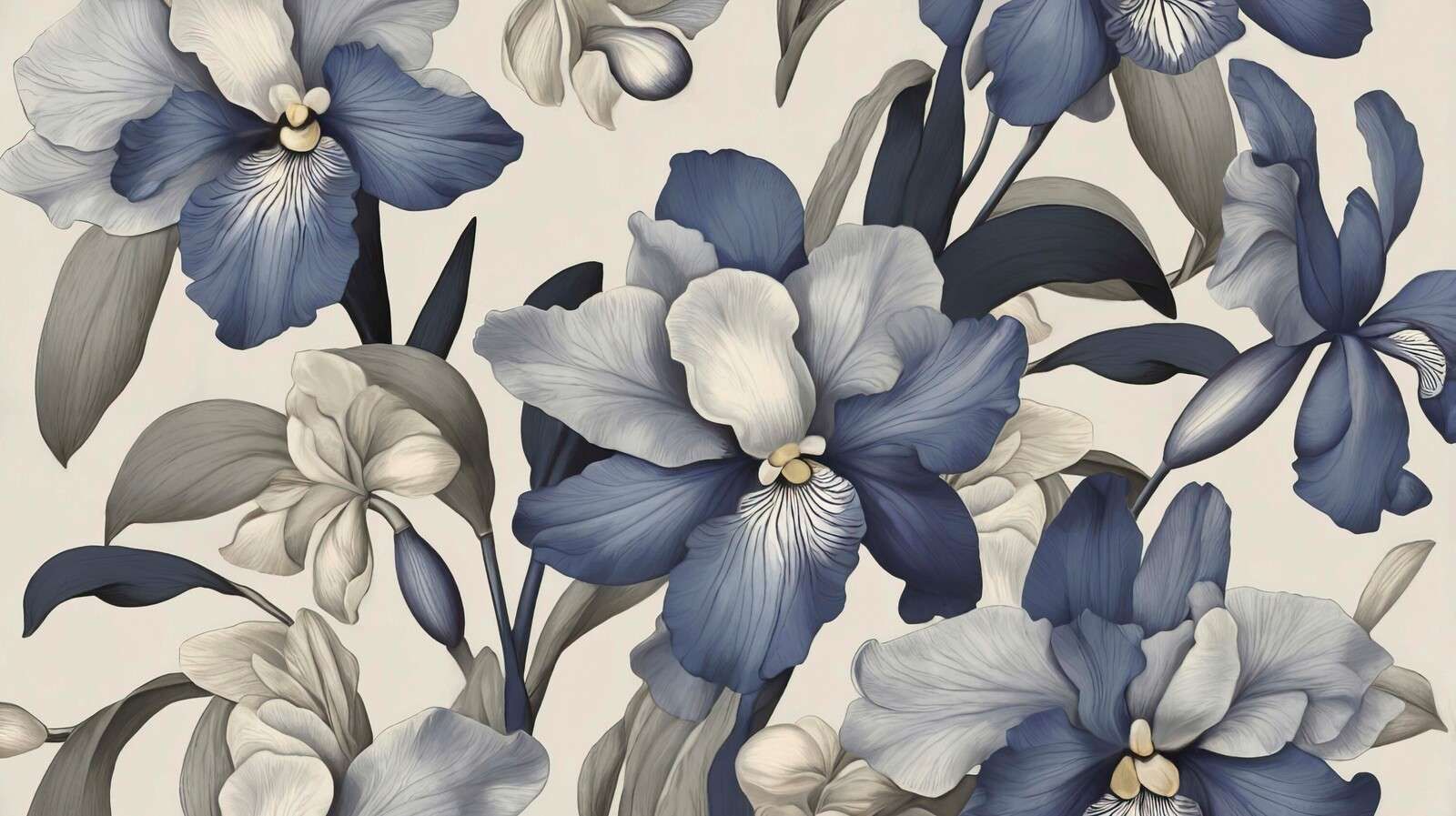 Blauwe orchideeën in grijstinten