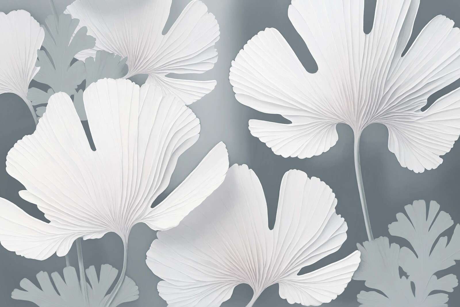 Witte ginkgo bladeren in mist