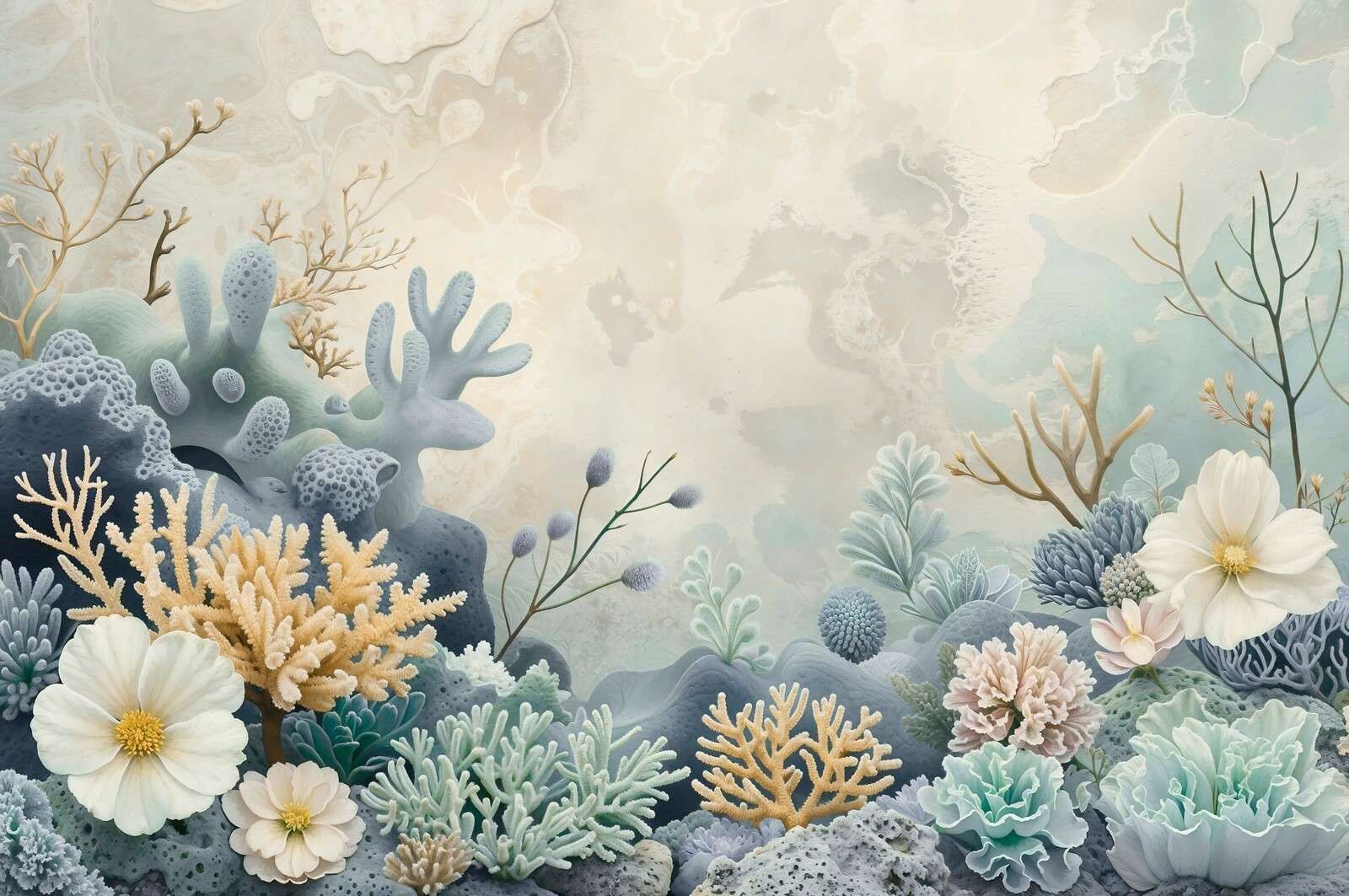 Pastel koraalrif met bloemen