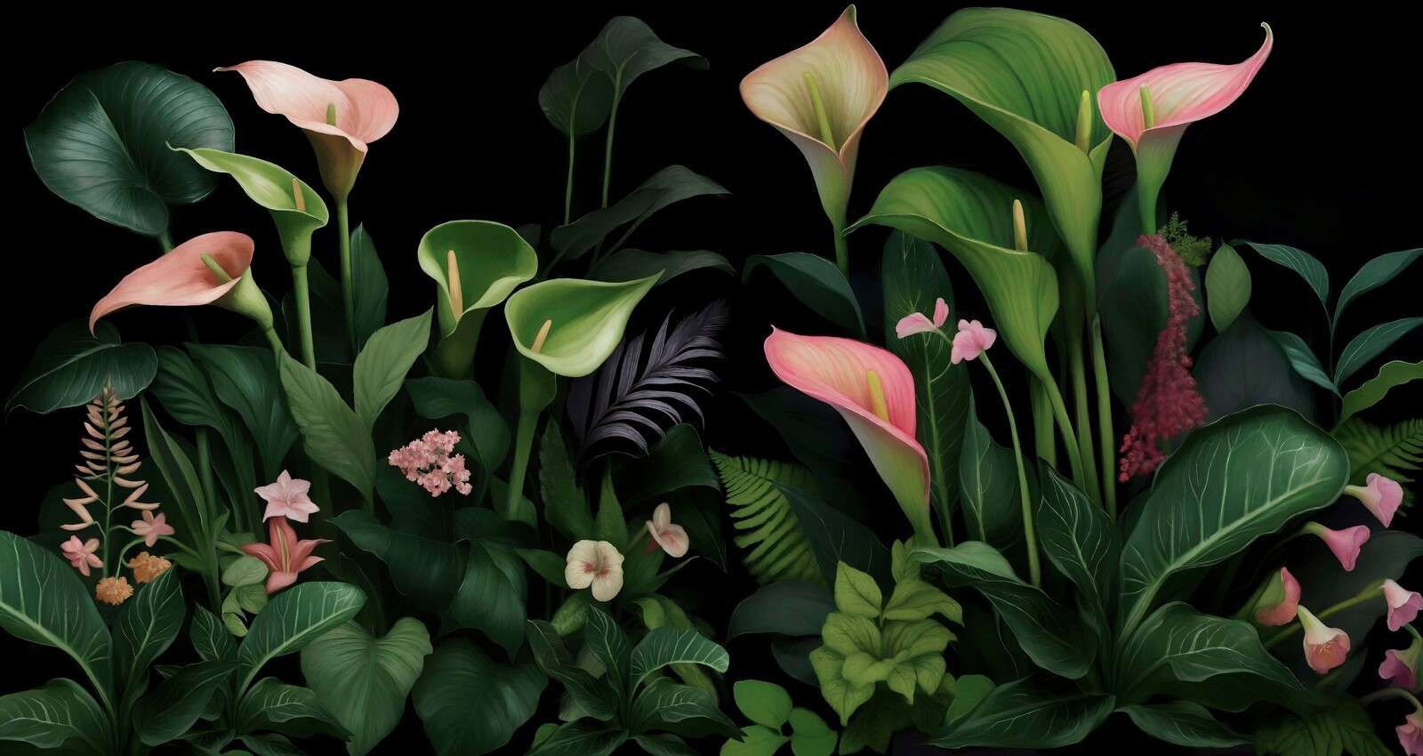 Tropische calla lelies in nacht