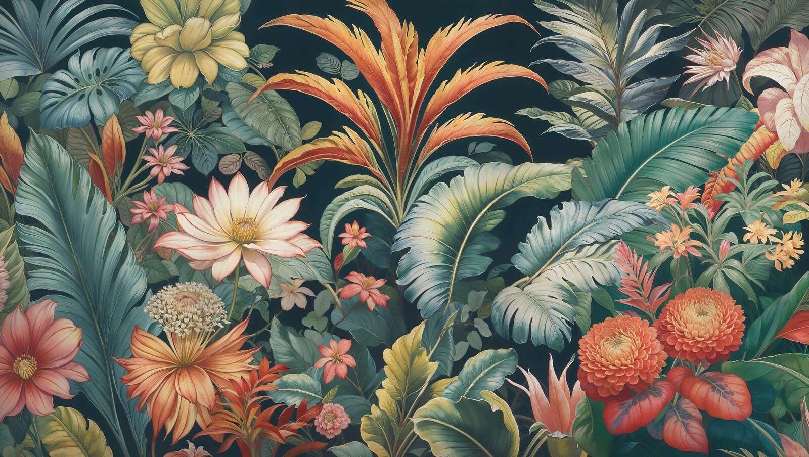 Tropische bloemen in diepe kleuren