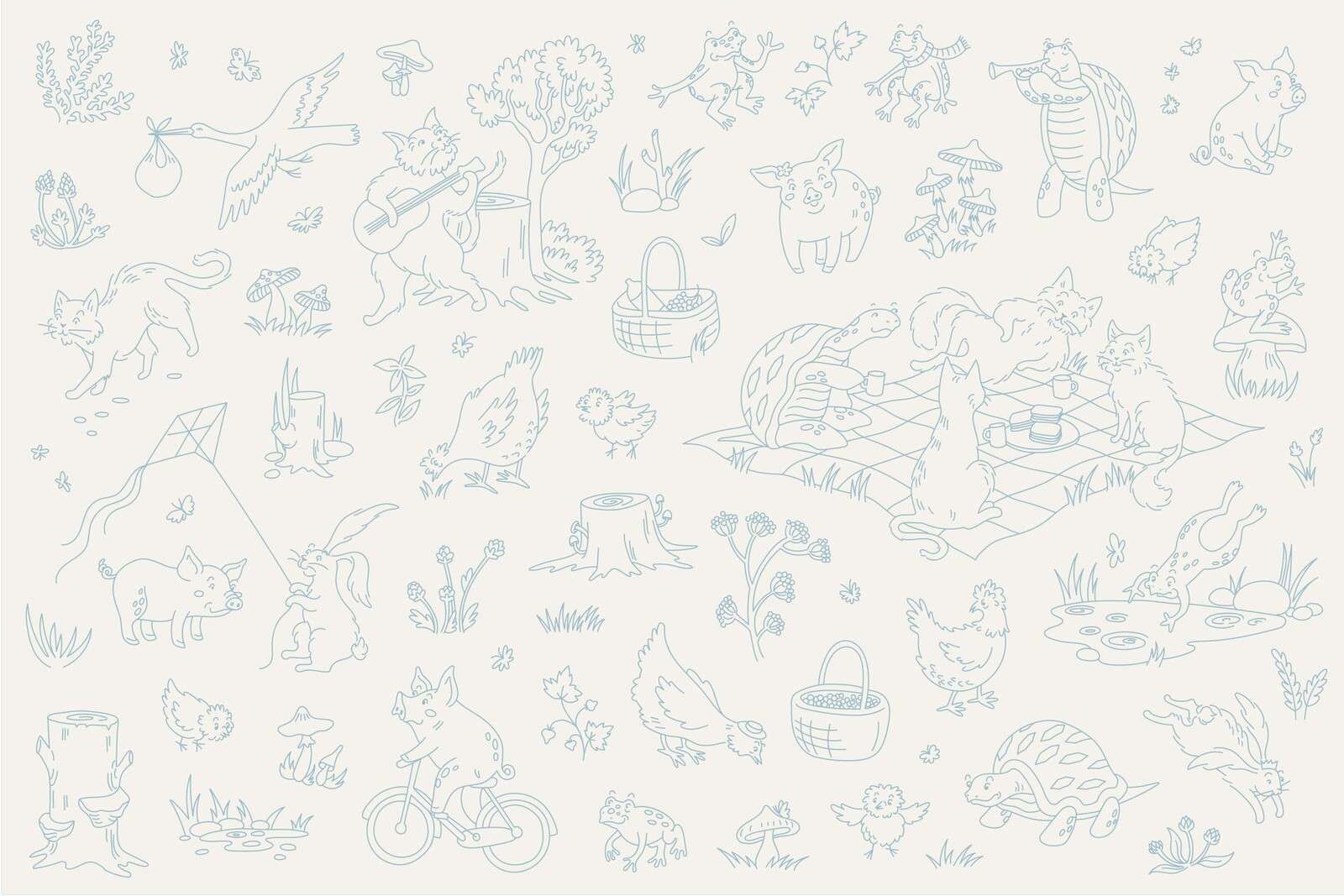 Bos dieren rustig beige en blauw