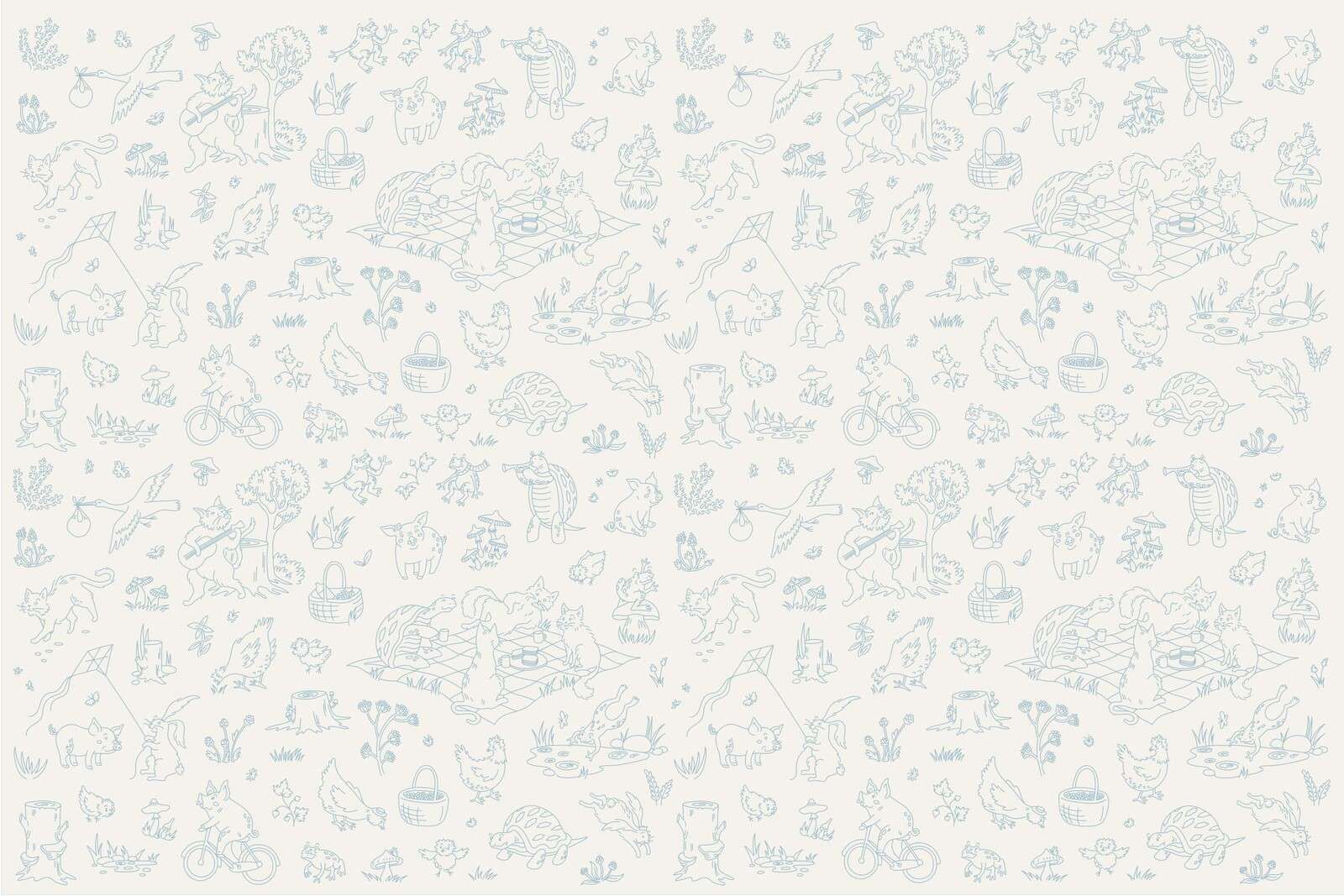 Bos dieren rustig beige en blauw print