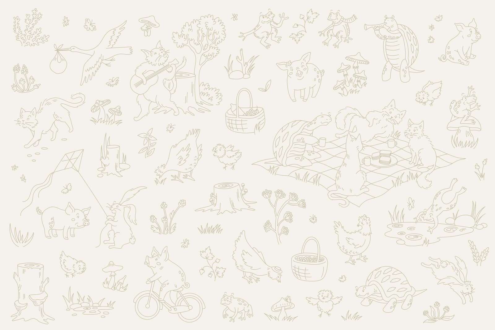 Bos dieren rustig beige en licht groen