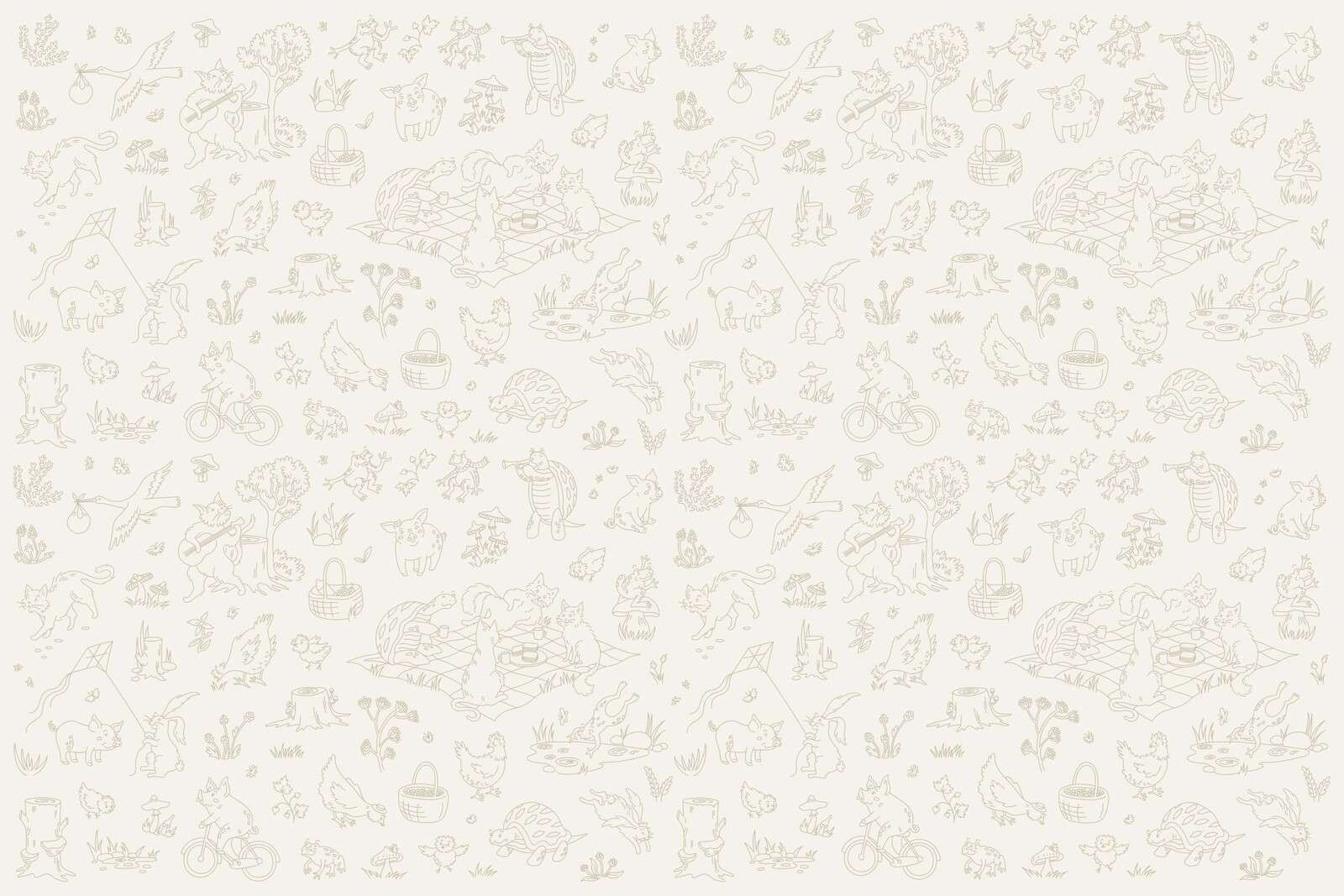 Bos dieren rustig beige en licht groen print