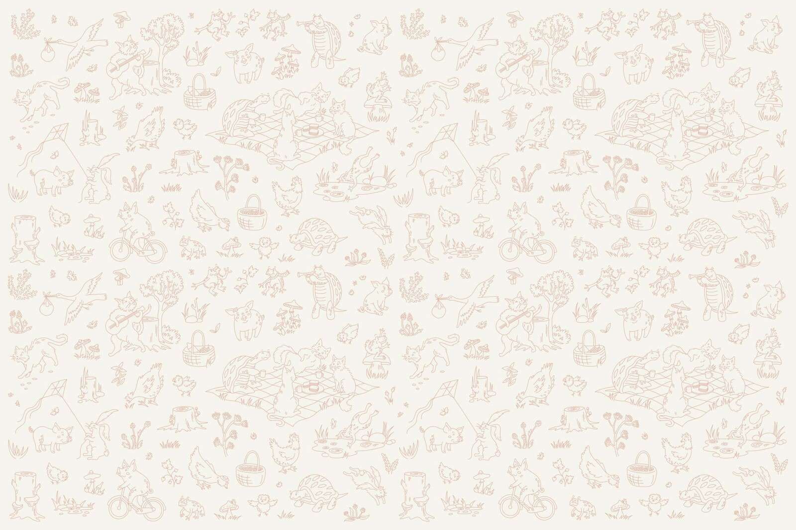 Bos dieren rustig beige en roze print