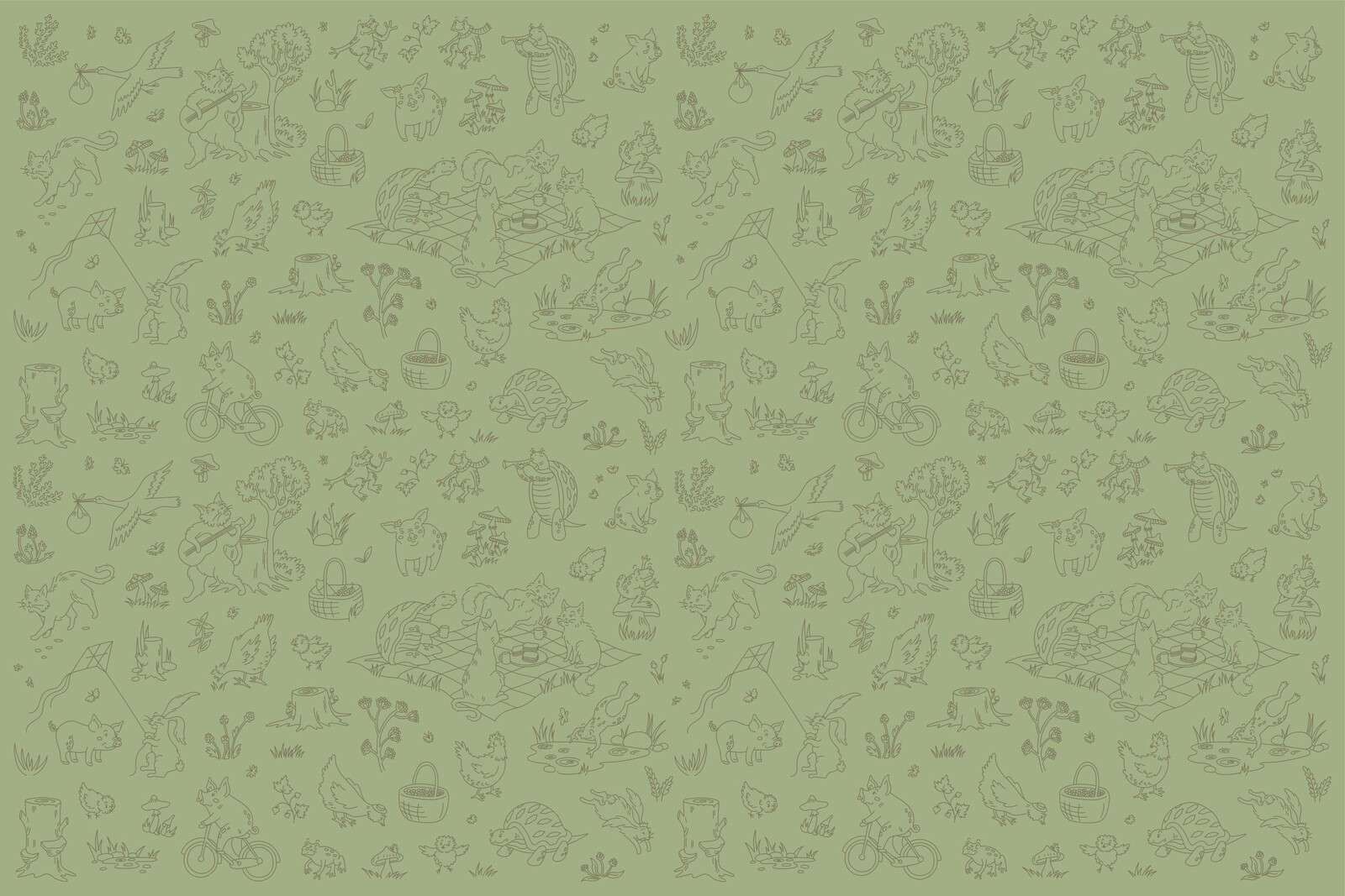Bos dieren rustig groen donker print