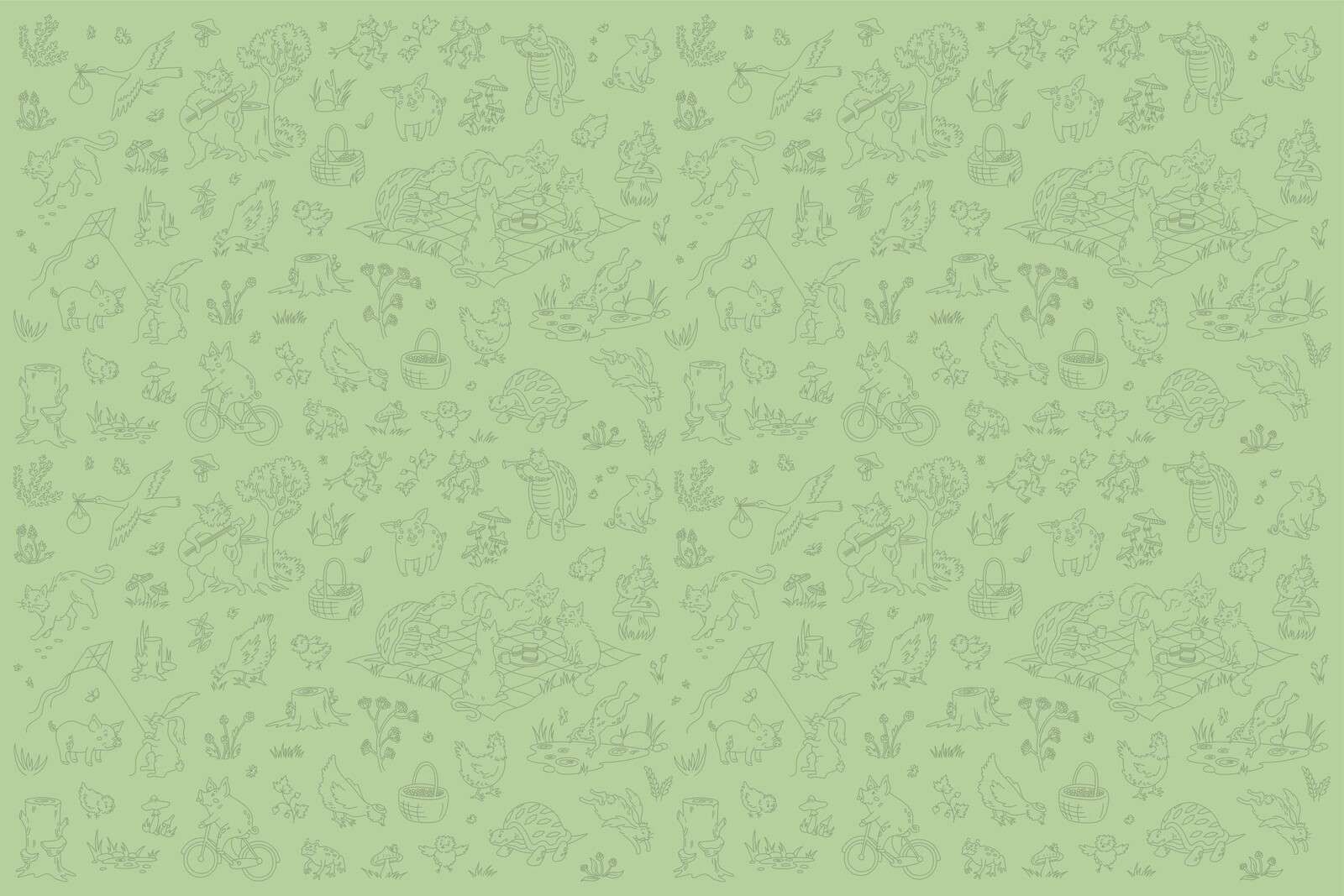 Bos dieren rustig licht groen print