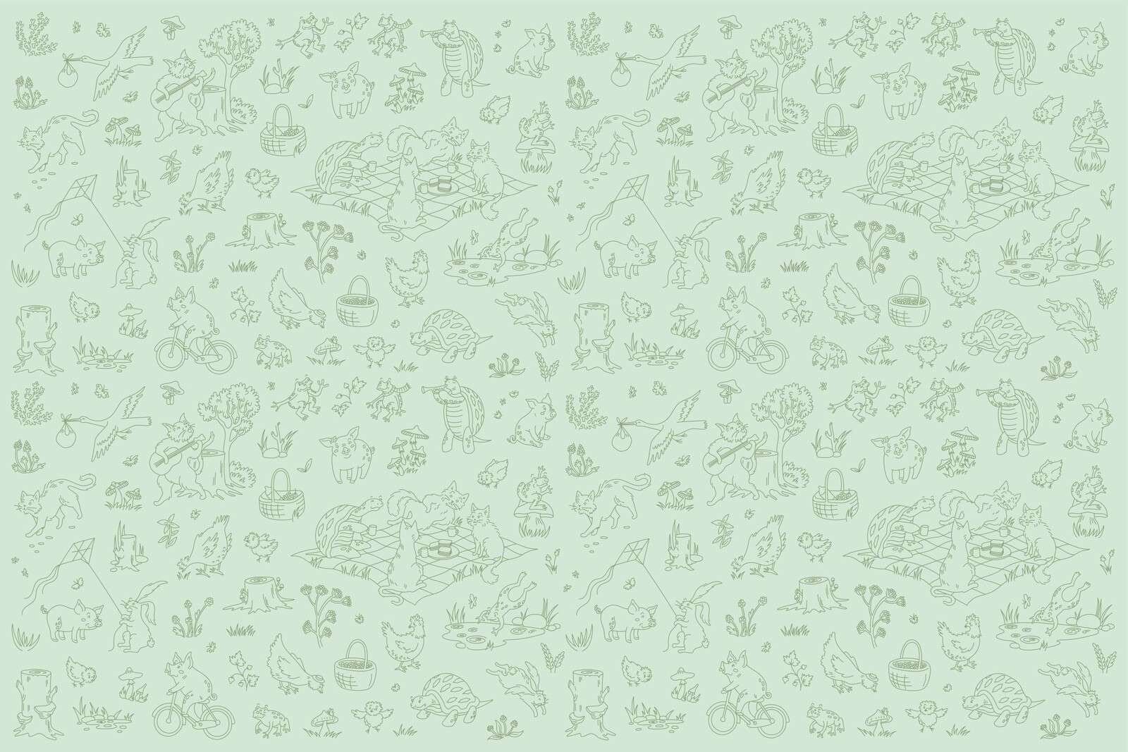 Bos dieren rustig mint groen donker print