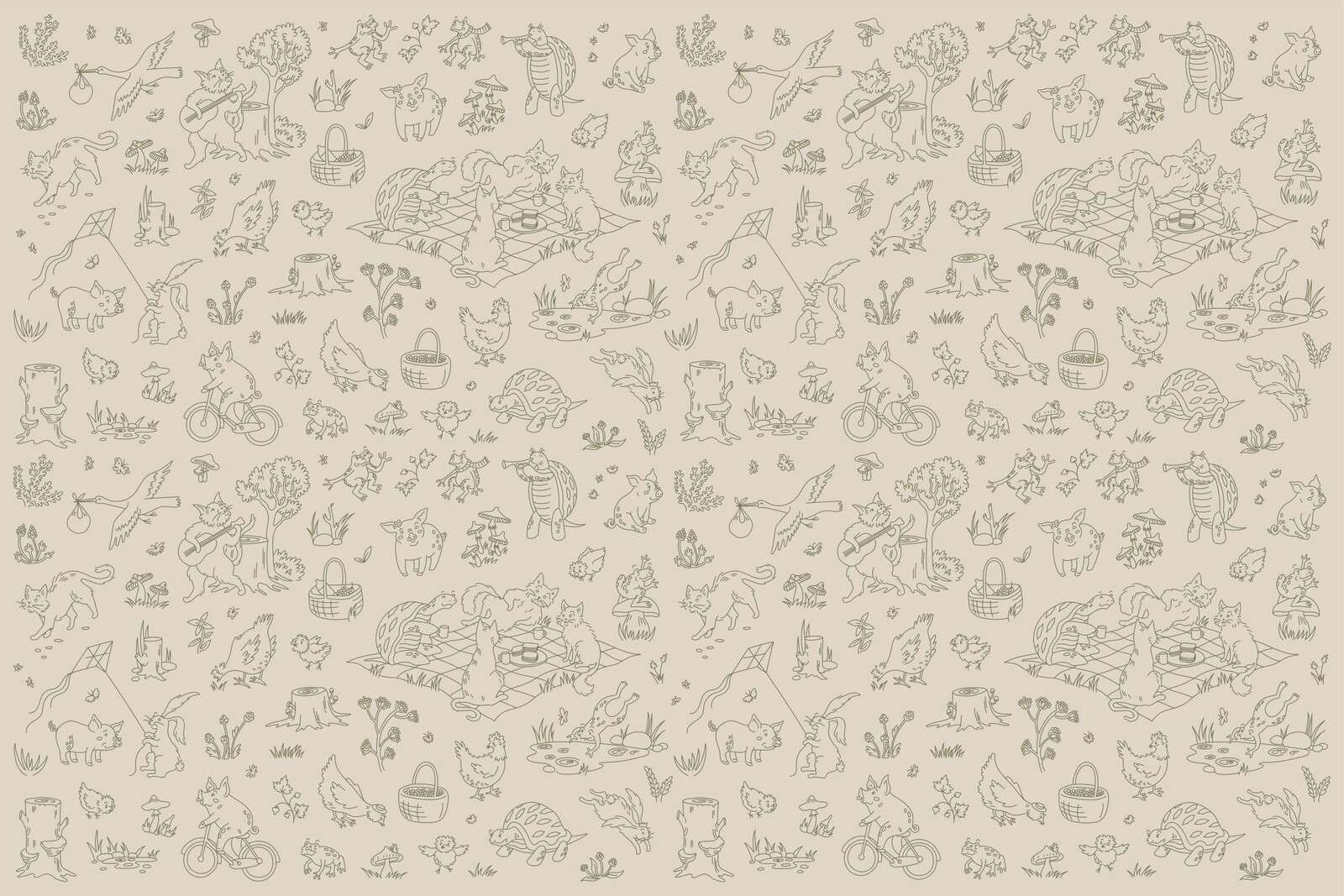 Bos dieren rustig taupe groen print